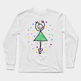 little Ballerina with green tutu and dots Long Sleeve T-Shirt